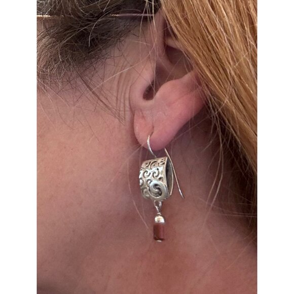 Vintage 925 Sterling Silver Swirl Dangle Earrings Artisan Estate Jewelry Pair US - Picture 5 of 10